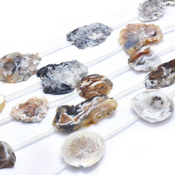 

PandaHall Natural Agate Beads Strands, Nuggets, 22~45x10~40x4~6mm, Hole: 1mm, about 6~8pcs/strand, 15.3 inch(39cm) Natural Agate Nuggets