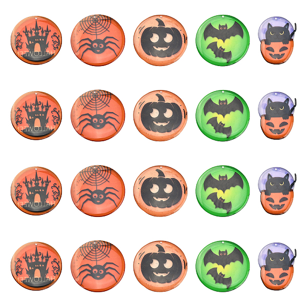 

PandaHall 20Pcs 5 Styles Epoxy Resin Pendants, for Halloween, Flat Round, Dark Orange, 35~38x1.4~2mm, Hole: 2mm, 4pcs/style Epoxy Resin Flat...