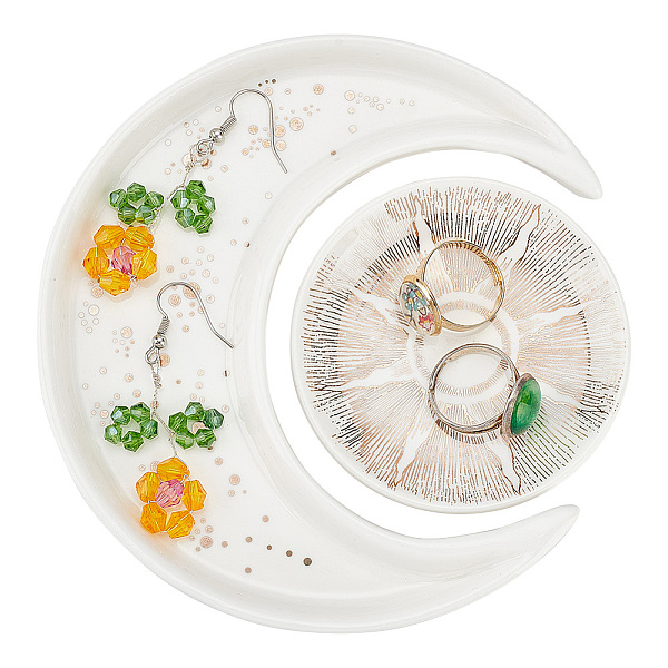 

PandaHall Porcelain Jewelry Holder Tray, Cosmetics Jewelry Rings, Necklaces, Earrings Organizer, Moon with Round, Floral White..., Orange
