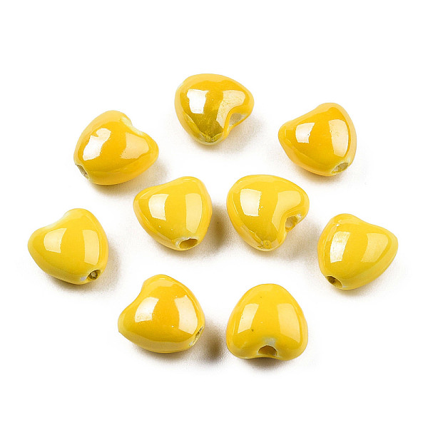 

PandaHall Pearlized Handmade Porcelain Beads, Heart, Yellow, 10x10x7mm, Hole: 1.8mm Porcelain Heart Yellow