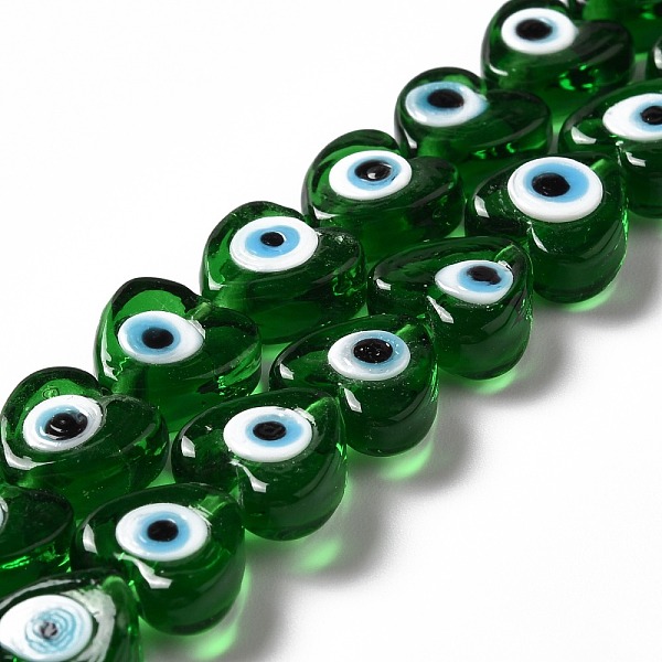 

PandaHall Handmade Evil Eye Lampwork Beads Strands, Heart, Green, 12x12x6mm, Hole: 1.4mm, about 33pcs/strand, 14.37''~14.57''(36.5~37cm)...