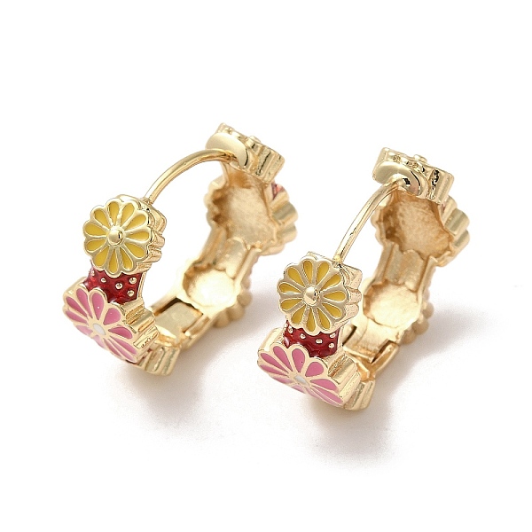 

PandaHall Real 18K Gold Plated Brass Flower Hoop Earrings, with Enamel, Yellow, 19x8.5mm Brass Flower Yellow