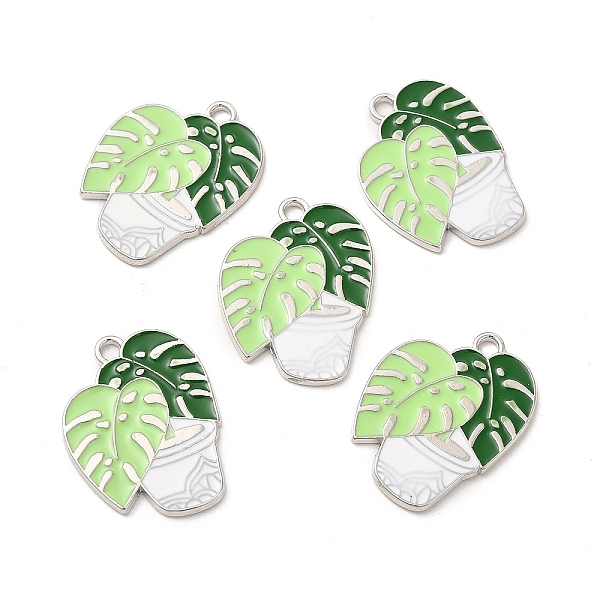 

PandaHall Alloy Enamel Pendants, Platinum, Leaf Potted Charm, Light Green, 25.5x19.5x1.5mm, Hole: 2mm Alloy+Enamel Leaf