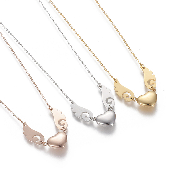 

PandaHall 304 Stainless Steel Pendant Necklaces, with Cable Chains, Heart and Wing, Mixed Color, 15.8 inch(40.1cm) 304 Stainless Steel
