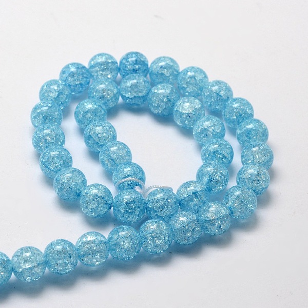 

PandaHall Crackle Glass Round Beads Strands, Sky Blue, 8mm, Hole: 1mm, about 48pcs/strand, 15.7 inch Glass Round Blue