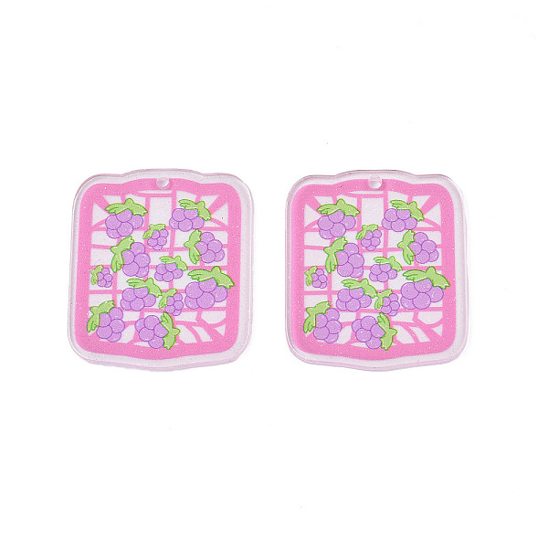 

PandaHall Transparent Printed Acrylic Pendants, with Glitter Powder, Square with Grape, Hot Pink, 38x32x2mm, Hole: 2mm Acrylic Square