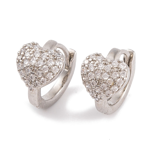 

PandaHall Rack Plating Brass Cubic Zirconia Earrings, Cadmium Free & Lead Free, Long-Lasting Plated, Heart, Hoop Earrings, Platinum, 12x9mm..., Clear