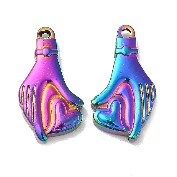 

PandaHall Ion Plating(IP) 304 Stainless Steel Pendants, Palm with Heart Charm, Rainbow Color, 22x12x3.5mm, Hole: 1.2mm 304 Stainless Steel...