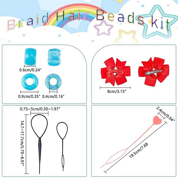 

PandaHall Hair Braiding Tool, DIY Hair Styling Tool Kit for Women, with Alligator Hair Clips & Acrylic European Beads, Mixed Color..., Multicolor