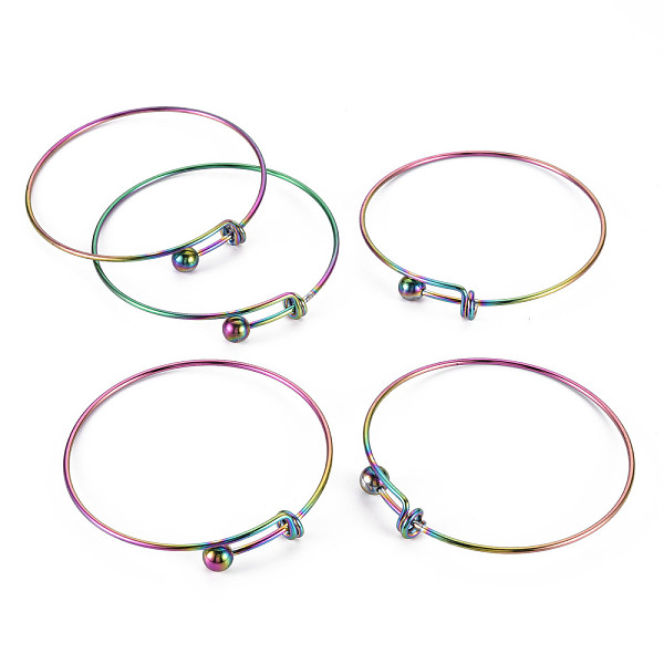 

PandaHall Adjustable Ion Plating(IP) 304 Stainless Steel Expandable Bangle Making, Rainbow Color, Inner Diameter: 2-3/4 inch(6.9cm) 304...