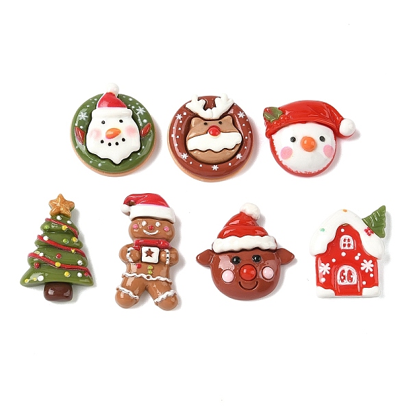 サンタクロース、ツリー、鹿のクリスマステーマの不透明樹脂カボション