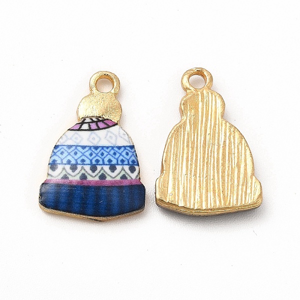 

PandaHall Winter Theme Printed Alloy Pendants, Lead Free & Cadmium Free & Nickel Free, Hat Charm, Golden, Marine Blue, 18x12.5x3mm, Hole...