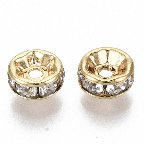 

PandaHall Brass Micro Pave Cubic Zirconia Spacer Beads, Nickel Free, Flat Round, Clear, Real 18K Gold Plated, 6x2.5mm, Hole: 1.4mm Brass...
