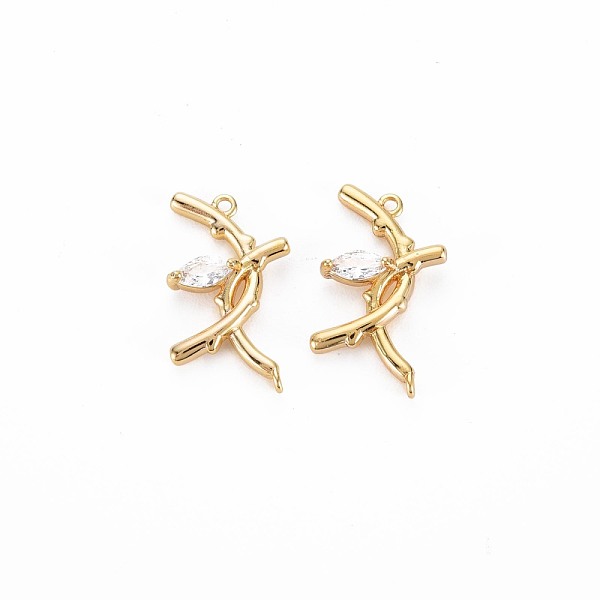 

PandaHall Brass Micro Pave Clear Cubic Zirconia Connector Charms, Nickel Free, Branch, Real 18K Gold Plated, 9.5x15x2.5mm, Hole: 1mm...
