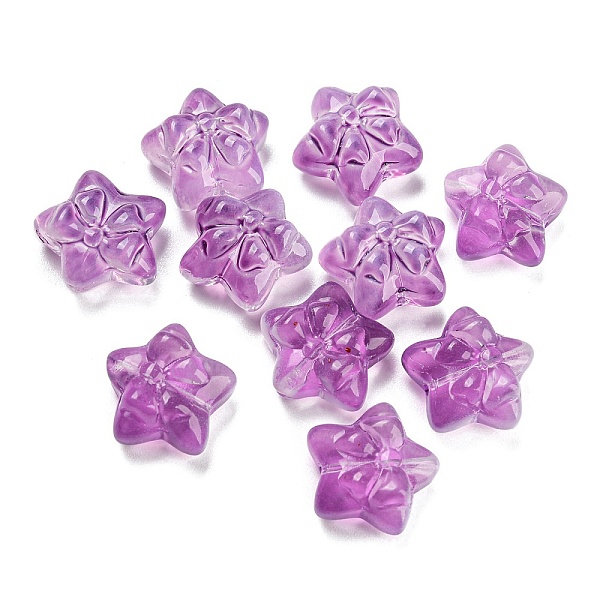 

PandaHall Transparent Glass Beads, Star with Bowknot, Medium Purple, 13.5~14x14.5x7~8mm, Hole: 1.2mm Glass Star