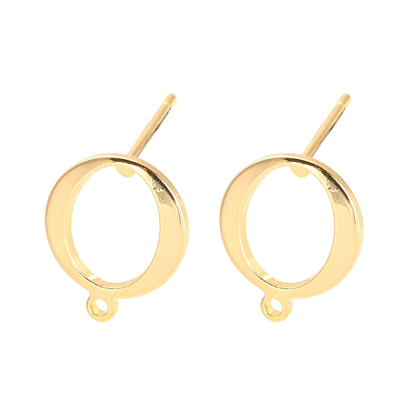 

PandaHall Rack Plating Brass Stud Earring Findings, with Horizontal Loops, Rings, Real 18K Gold Plated, 12x10mm, Hole: 1mm, Pin: 0.8mm Brass...