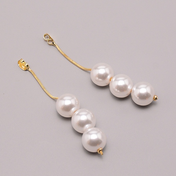 

PandaHall Brass Stud Ear Nuts for Front Black Stud Earring, Long Tassel with Round Resin Pearl Beads, Light Gold, 70.5mm Brass White