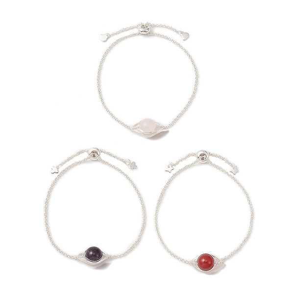 

PandaHall Natural Mixed Gemstone Link Slider Bracelet, 304 Stainless Steel Jewelry, 9-7/8~10-1/4 inch(25~26cm) Mixed Stone