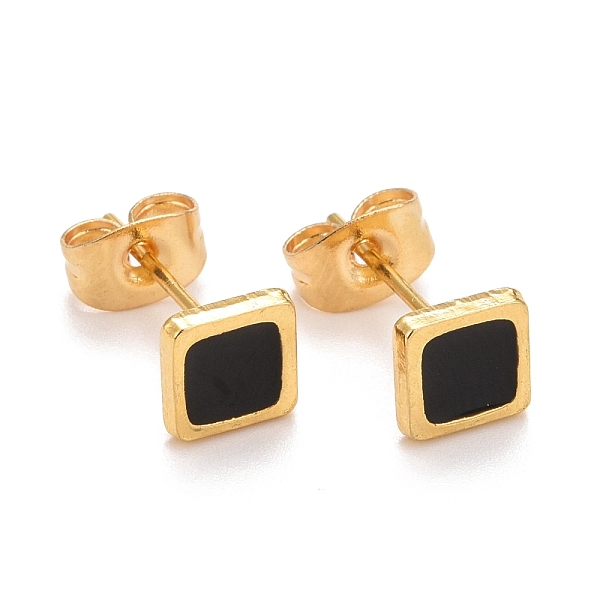 

PandaHall 304 Stainless Steel Enamel Stud Earrings, with 316 Surgical Stainless Steel Pin, Golden, Square, Black, 6x6x2mm, Pin: 0.8mm 304...