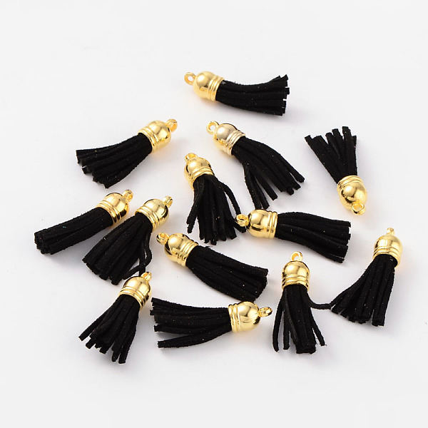PandaHall Suede Tassels, with CCB Plastic Findings, Nice for DIY Earring or Cell Phone Straps Making, Golden, Black, 38x10mm, Hole: 2mm Faux...
