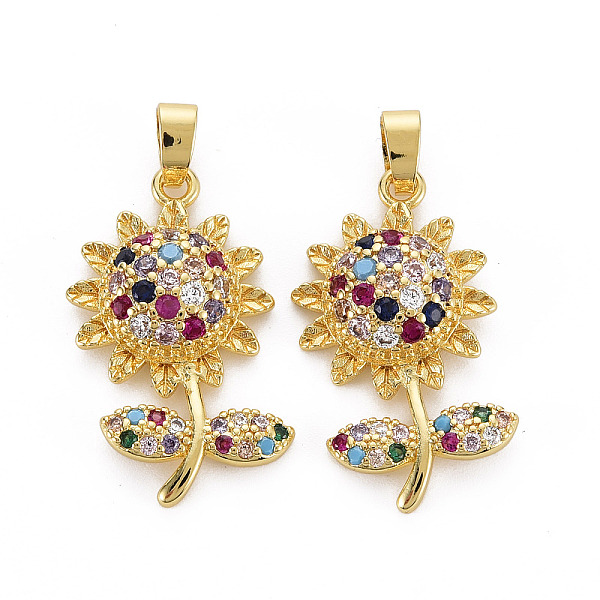 

PandaHall Brass Micro Pave Cubic Zirconia Pendants, Nickel Free, Sunflower, Real 16K Gold Plated, 25.5x16.5x5mm, Hole: 2.5x5mm Brass+Cubic..., Multicolor