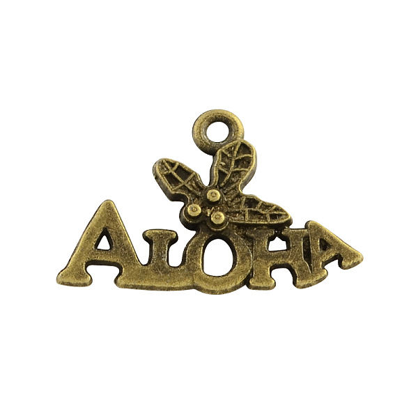 

PandaHall Tibetan Style Word Aloha Alloy Charms, Cadmium Free & Nickel Free & Lead Free, Antique Bronze, 14x21x3mm, Hole: 1.5~2mm, about...