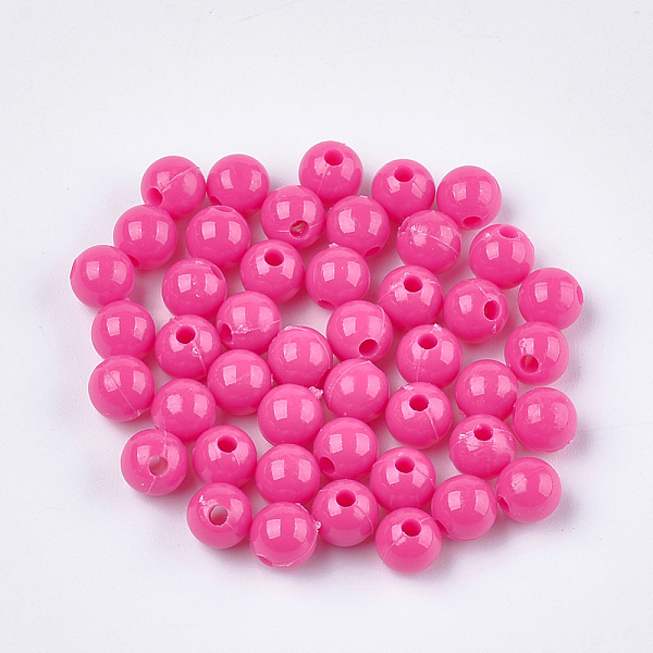 

PandaHall Opaque Plastic Beads, Round, Camellia, 6x5.5mm, Hole: 1.8mm, about 4790pcs/500g Plastic Round Pink