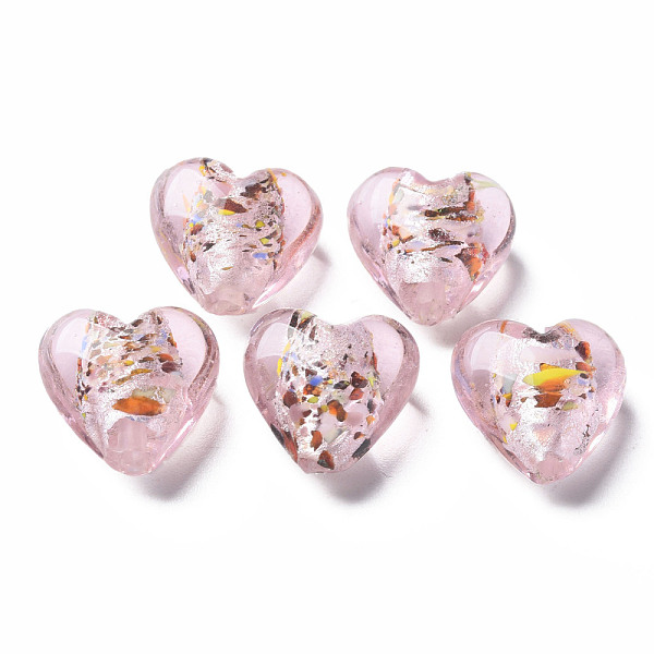 

PandaHall Handmade Lampwork Silver Foil Glass Beads, Heart, Pink, 15~16x15.5x9~10mm, Hole: 1.2mm Silver Foil Heart Pink