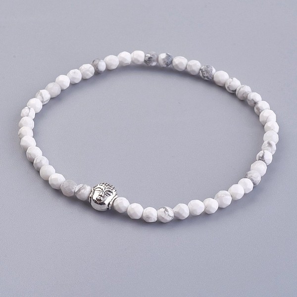 

PandaHall Natural Howlite Stretch Bracelets, with Alloy Buddha Beads, 2-1/8 inch(5.4cm) Howlite