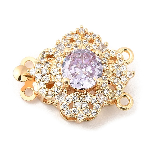 

PandaHall Brass Micro Pave Clear Cubic Zirconia Box Clasps, 2-Strand, 4-Hole, with Lilac Glass Rhinestone, Crown, 17.5x22x9mm, Hole: 1.4mm..., Purple