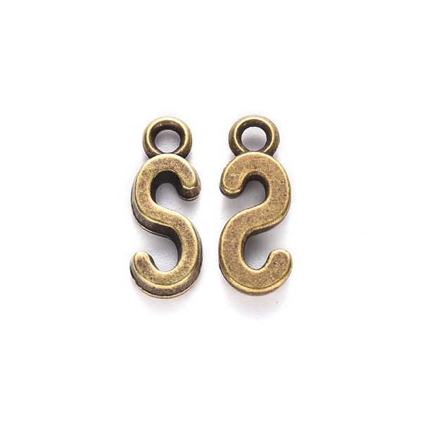 

PandaHall Tibetan Style Alloy Pendants, Cadmium Free & Nickel Free & Lead Free, Letter S, S: 16x6x2mm, Hole: 2mm Alloy Letter