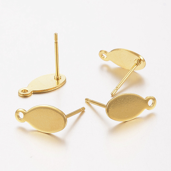 

PandaHall 304 Stainless Steel Stud Earring Findings, with Loop and Flat Plate, Oval, Real 24K Gold Plated, 12.5x6x0.8mm, Hole: 1.2mm, Pin...