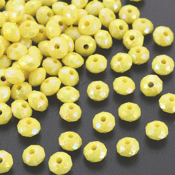 

PandaHall Opaque Acrylic Beads, AB Color Plated, Faceted Rondelle, Yellow, 6mm, Hole: 1.5mm, about 6200pcs/500g. Acrylic Rondelle Yellow