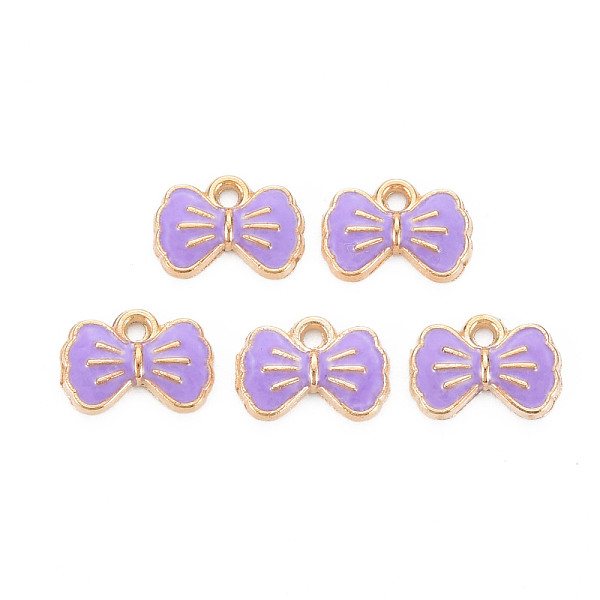 

PandaHall Alloy Enamel Pendants, Cadmium Free & Lead Free, Light Gold, Bowknot, Lilac, 8.5x12x2mm, Hole: 1.5mm Alloy+Enamel Bowknot Purple