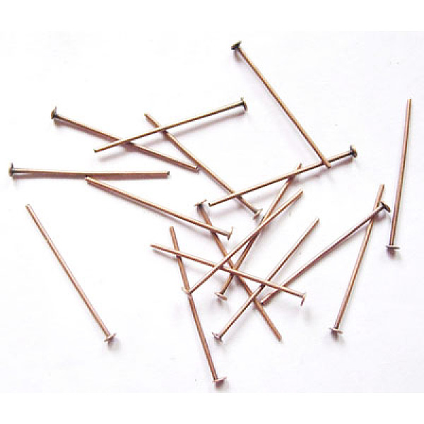 

PandaHall Iron Flat Head Pins, Cadmium Free & Nickel Free & Lead Free, Red Copper, 22x0.75~0.8mm, 20 Gauge, about 600pcs/50g, Head: 2mm Iron