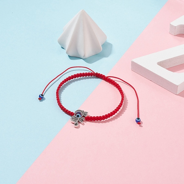 

PandaHall Resin Evil Eye & Alloy Braided Bead Bracelet, Adjustable Bracelet for Women, Elephant Pattern, Inner Diameter: 2~4-1/8 inch..., Red