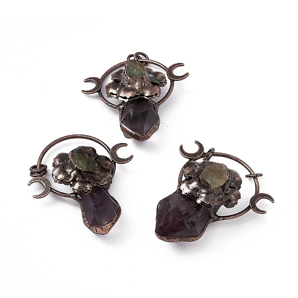 

PandaHall Natural Amethyst Big Pendants, Flower Charms, with Rack Plating Red Copper Tone Brass Findings and Green Fluorite, Cadmium Free &...