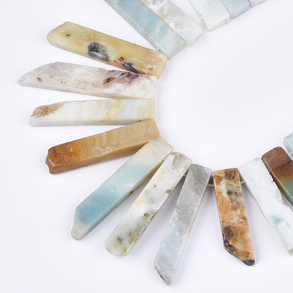 

PandaHall Natural Flower Amazonite Beads Strands, Top Drilled Beads, Graduated Rectangle, 20~66x10~13x5~6mm, Hole: 1.2mm, about...