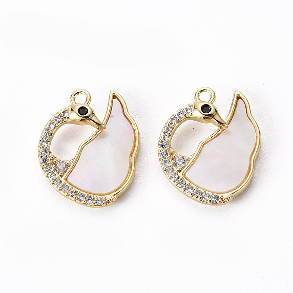 

PandaHall Brass Micro Pave Clear Cubic Zirconia Charms, with Shell, Swan, Nickel Free, Real 18K Gold Plated, 14.5x12x3mm, Hole: 1.2mm...