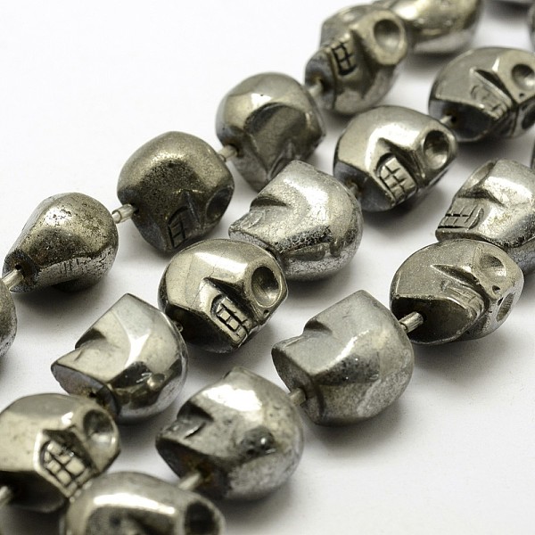 

PandaHall Electroplated Natural Pyrite Beads Strands, Skull, Dyed, Silver Plated, 16x14x16mm, Hole: 1.5mm, about 8pcs/strand, 7.08 inch...