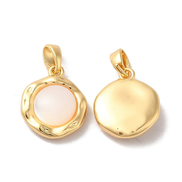 

PandaHall Brass Pendants, Flat Round Charms with Natural Shell, Real 18K Gold Plated, 15.5x13x3.6mm, Hole: 2x4mm Shell Flat Round