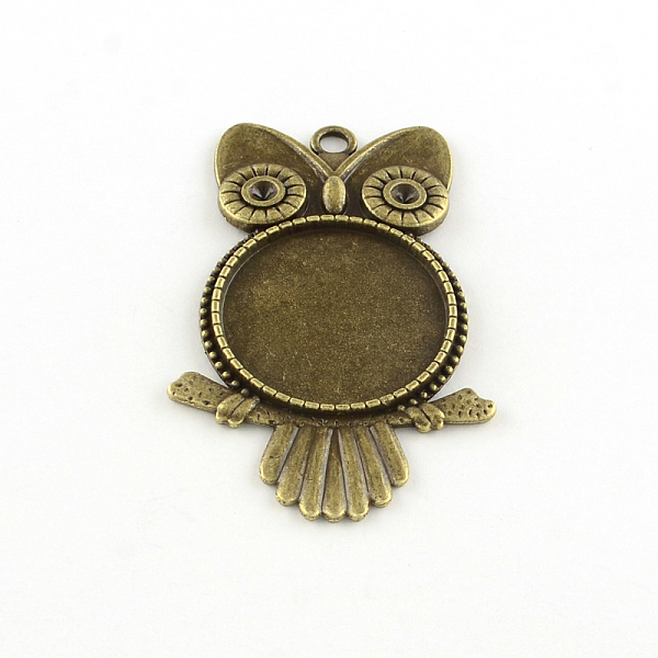 

PandaHall Owl Tibetan Style Alloy Big Pendant Rhinestone & Cabochon Settings, Lead Free & Nickel Free, Antique Bronze, Tray: 25mm...