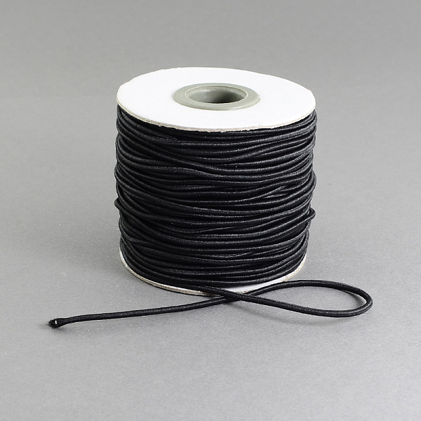 

PandaHall Round Elastic Cord, with Nylon Outside and Rubber Inside, Black, 2mm, about 43.74 yards(40m)/roll Elastic Fibre Round Black