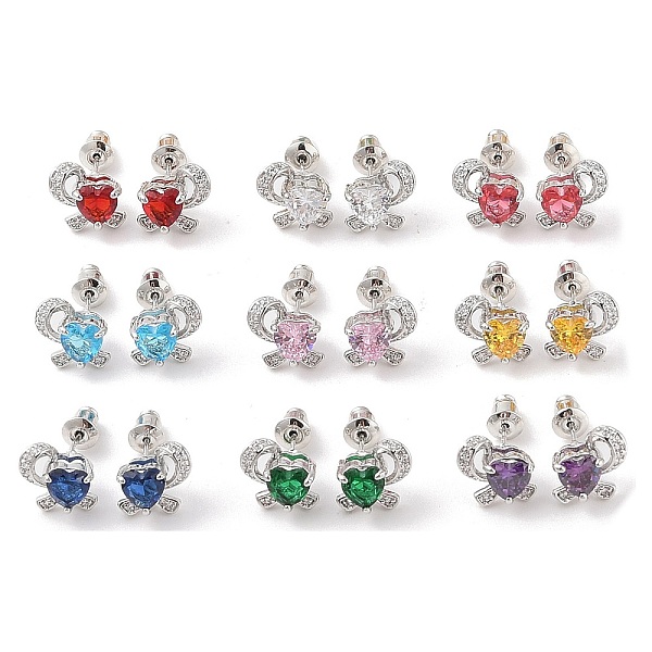 

PandaHall Rack Plating Brass Micro Pave Cubic Zirconia Stud Earrings, Long-lasting Plated, Flower, Platinum, Mixed Color, 10x10.5mm Cubic..., Multicolor