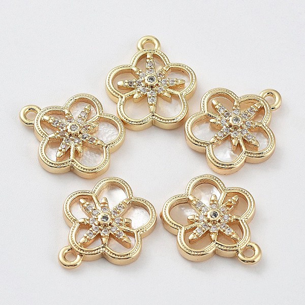

PandaHall Brass Cubic Zirconia Pendants, with Shell, Flower, Real 18K Gold Plated, 16x14x3mm, Hole: 1.4mm Brass+Cubic Zirconia+Shell Flower..., Clear