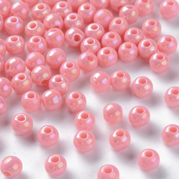 

PandaHall Opaque Acrylic Beads, AB Color Plated, Round, Salmon, 6x5mm, Hole: 1.8mm, about 4400pcs/500g Acrylic Round Red