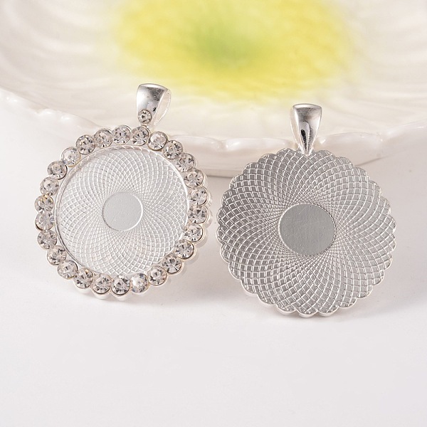 

PandaHall Flat Round Alloy Rhinestone Pendant Cabochon Settings, Cadmium Free & Lead Free, Silver Color Plated, Crystal, Tray: 25mm..., Clear