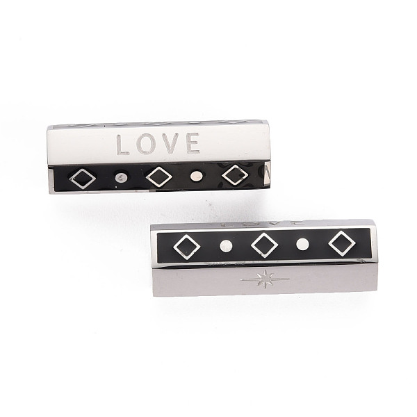 

PandaHall 316 Surgical Stainless Steel Enamel Beads, Hexagonal Prism with Word Love, Stainless Steel Color, 25.5x9x8mm, Hole: 1.6mm..., Black
