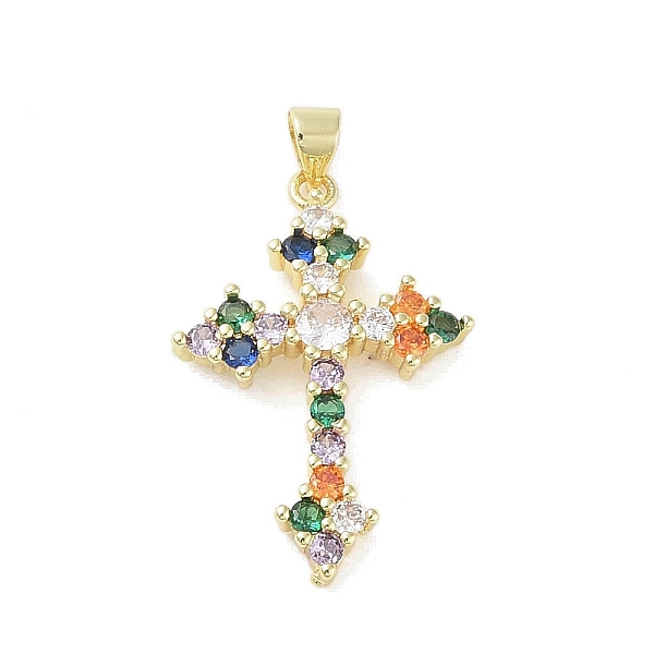 

PandaHall Real 18K Gold Plated Brass with Random Color Glass Pendants, Cross, Colorful, 32x21.5x4mm, Hole: 3.3x4.3mm Brass+Glass Cross