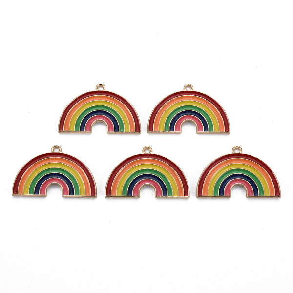 

PandaHall Rack Plating Alloy Enamel Pendants, Light Gold, Cadmium Free & Nickel Free & Lead Free, Rainbow, Red, 20x32x1.5mm, Hole: 1.8mm...